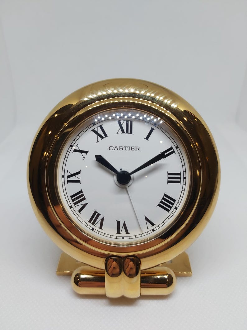 Cartier Colisée Alarm Travel Clock | Quartz | 18k 3N Gold-Plated | Sapphire Crown | Full Set | 1987 | Excellent Condition image 2