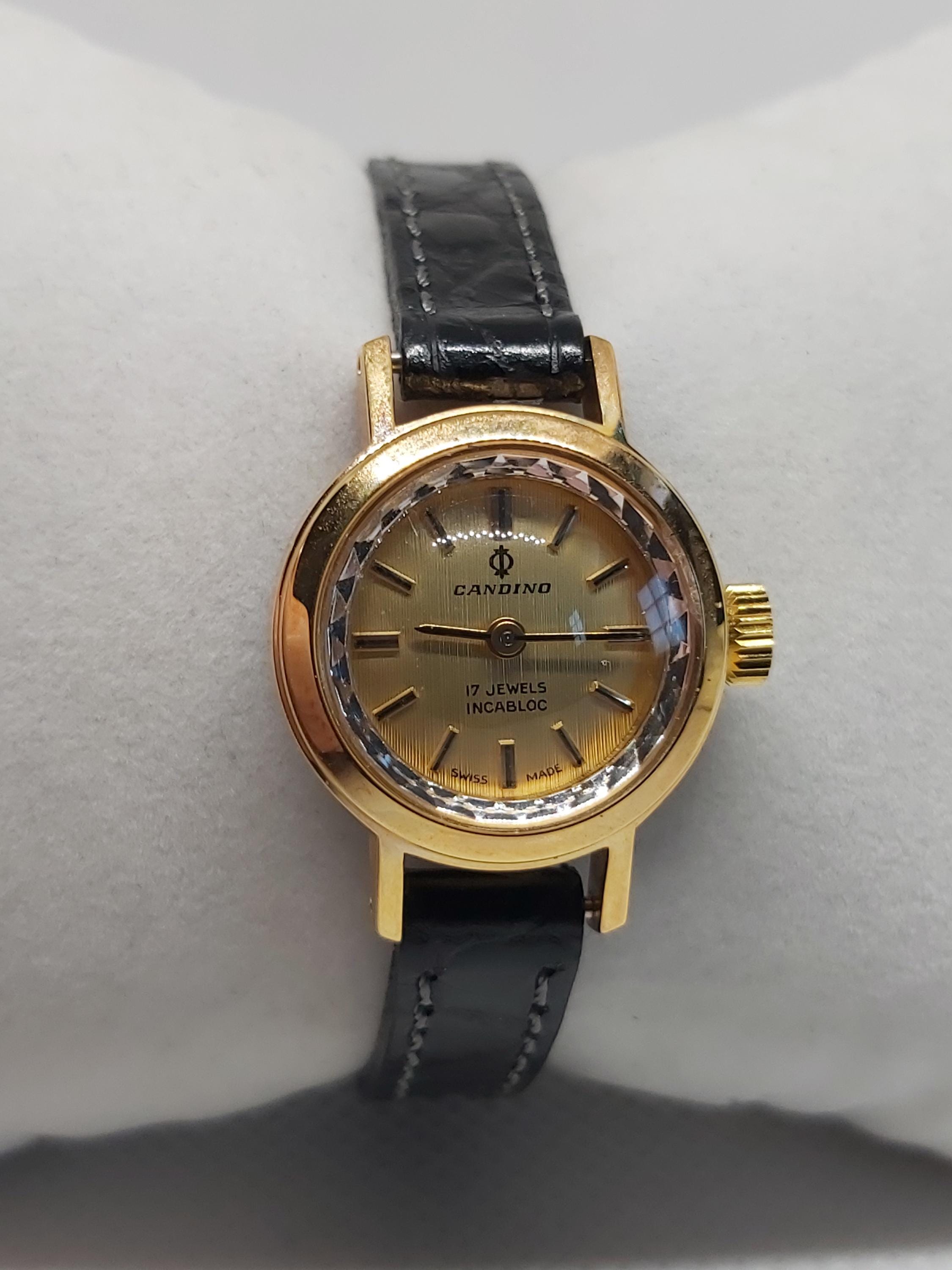 NOS Candino Ladies Watch: Swiss Made Manual Wind, Faceted Crystal