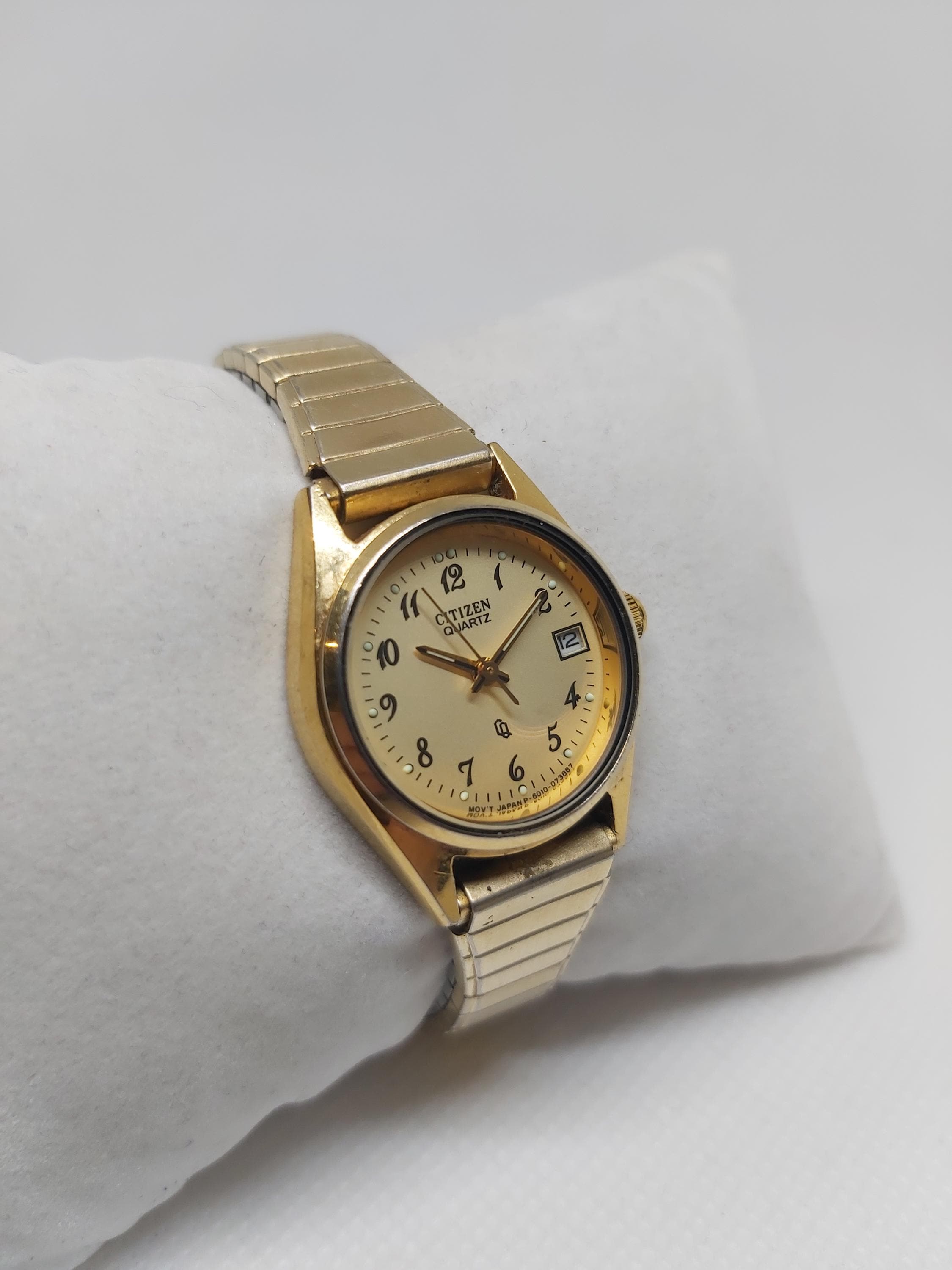 Citizen CQ Date Watch Women Gold Tone Face Stainless Steel Band 2010-895886 Citizen CQ Watch Women 17mm Champagne Dial Gold Tone 3220  main image 2