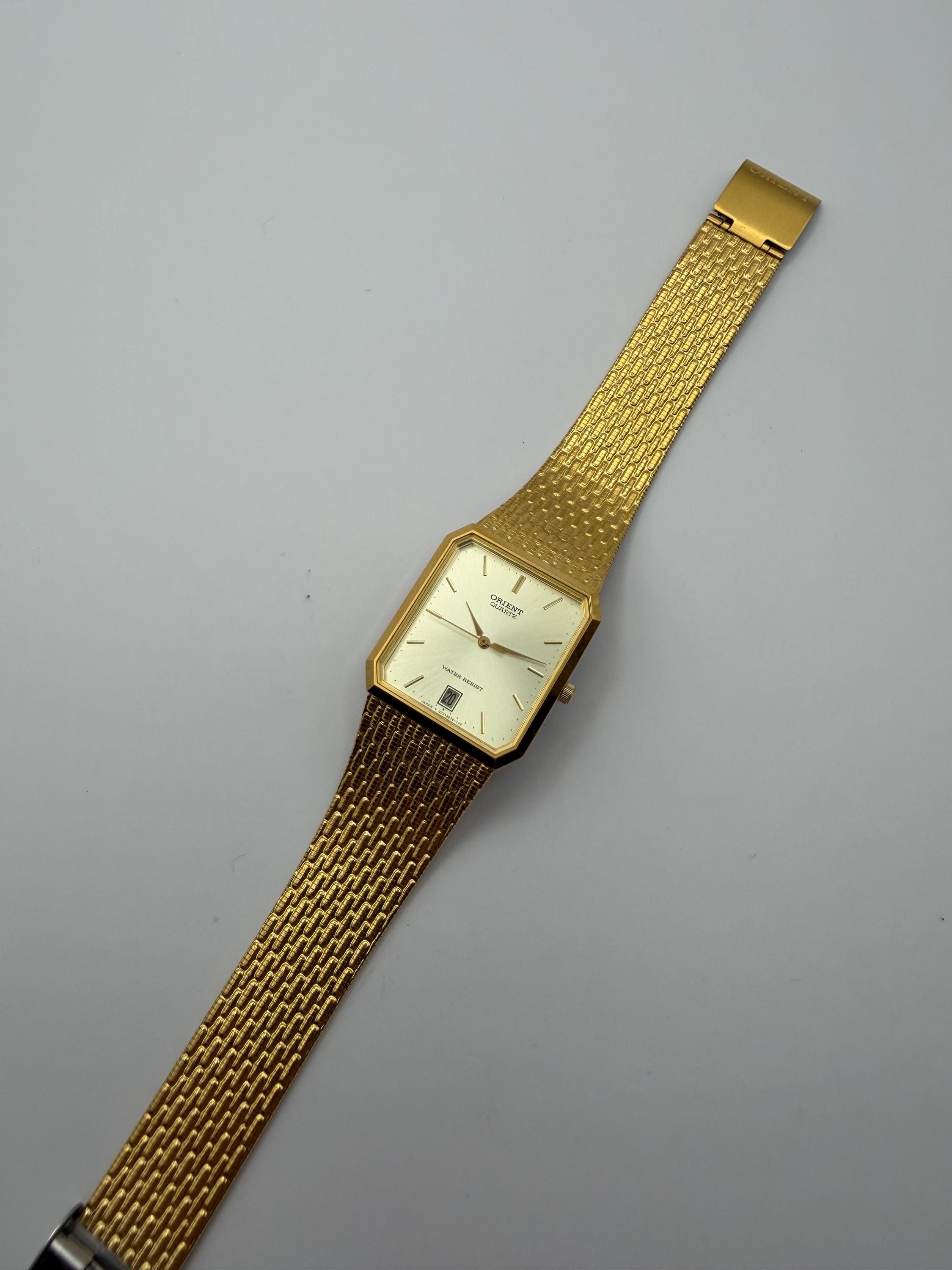 Orient Quartz Octagon | Gold-tone | Textured Bracelet | Date