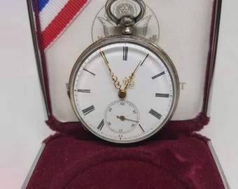 Antique Swiss Pocket Watch: Silver Case, Golden Hands, 15 Rubies