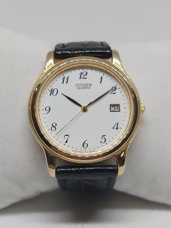CITIZEN18金QUARTZゴールド文字盤 レザー バンド 時計 19mm