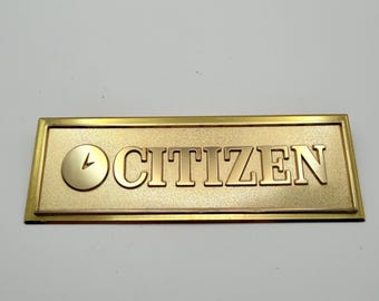 Vintage Citizen Dealer Display Sign – Brass-Tone Watch Shop Advertising Plaque (Made in Japan)
