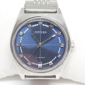 Raro reloj Citizen vintage de cuerda manual con 21 joyas: esfera azul llamativa y diseño clásico de los años 70
