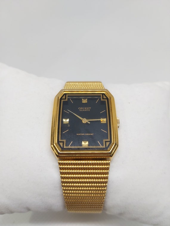 Rare Vintage Orient Tank Watch - Black Dial and Gold-toned