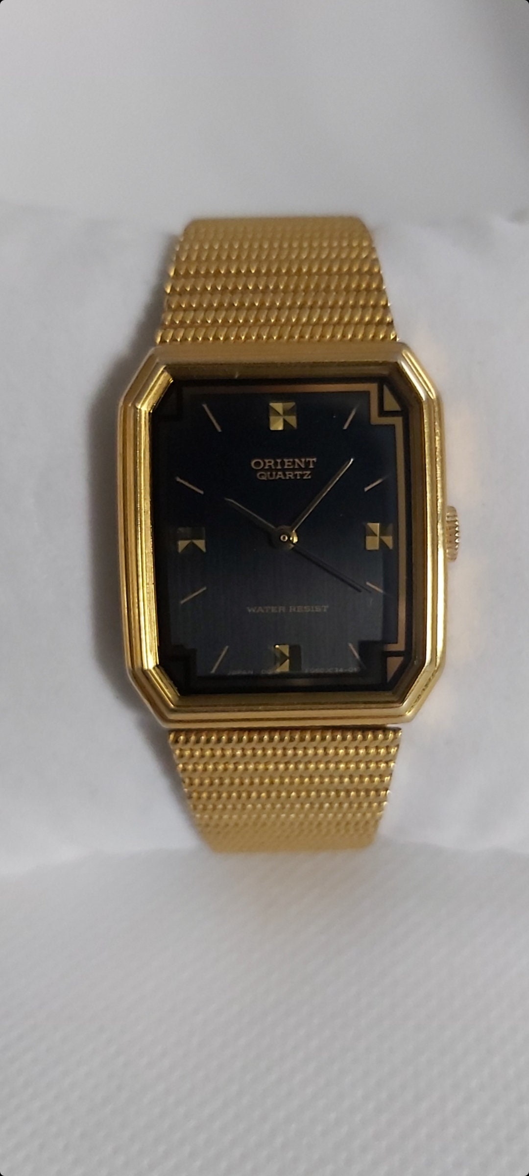 Rare Vintage Orient Tank Watch - Black Dial and Gold-toned