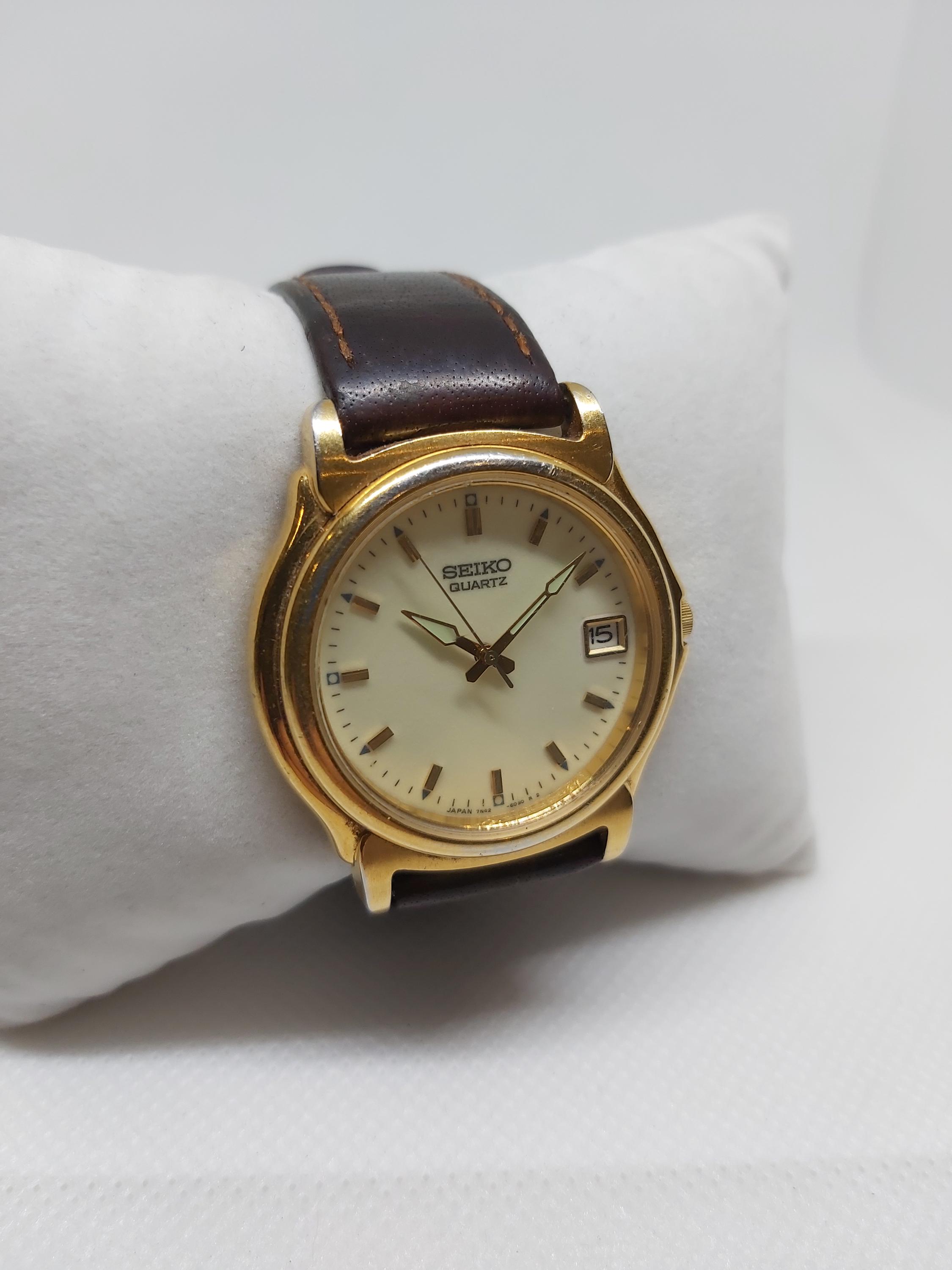 Vintage Seiko Quartz Watch With Luminous Dial, Gold-tone