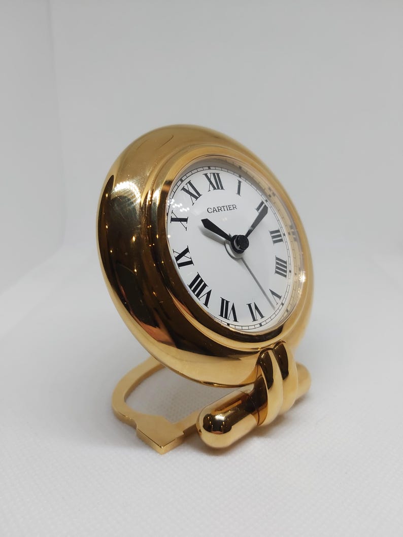 Cartier Colisée Alarm Travel Clock | Quartz | 18k 3N Gold-Plated | Sapphire Crown | Full Set | 1987 | Excellent Condition image 3