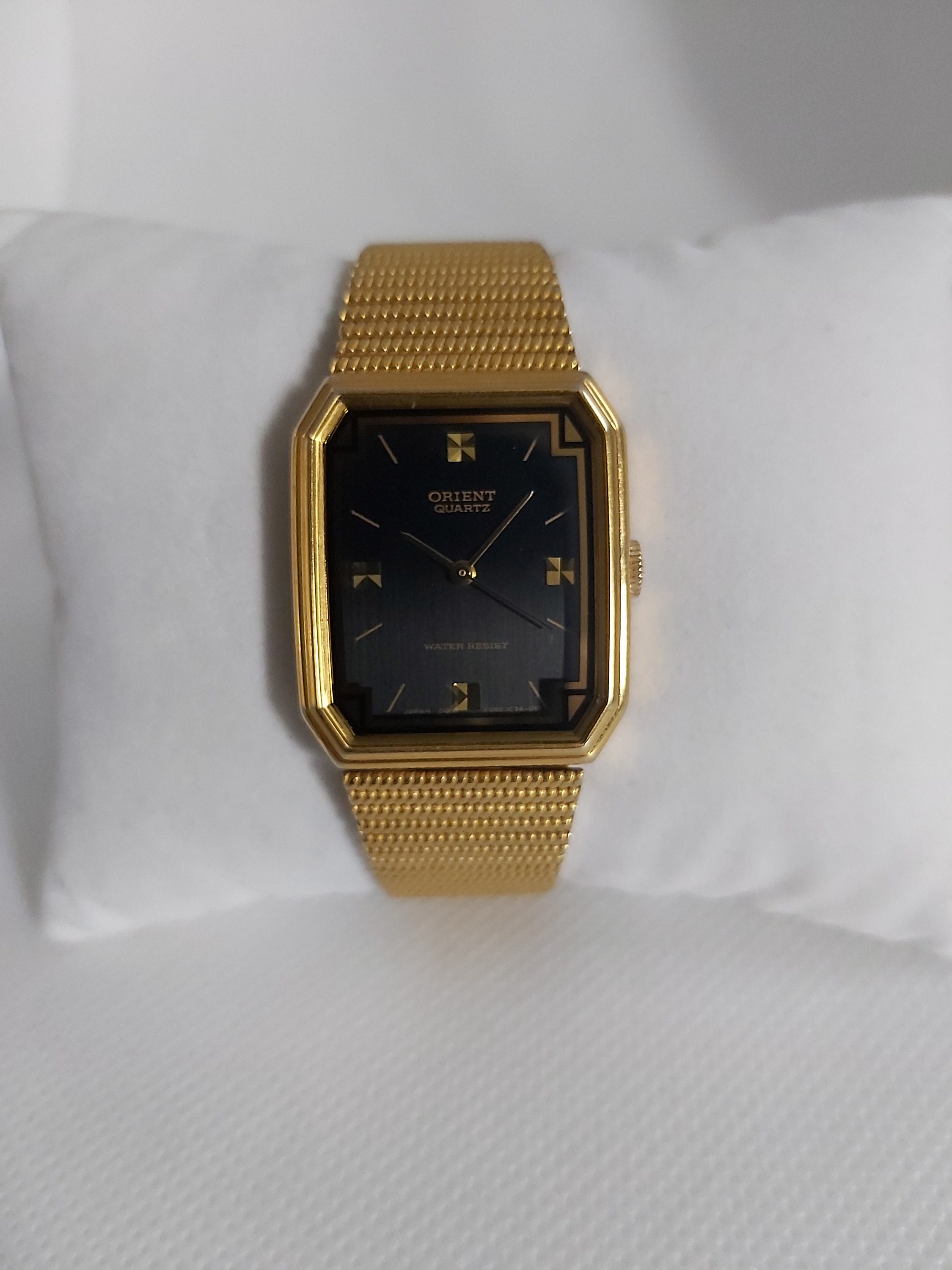 Rare Vintage Orient Tank Watch - Black Dial and Gold-toned