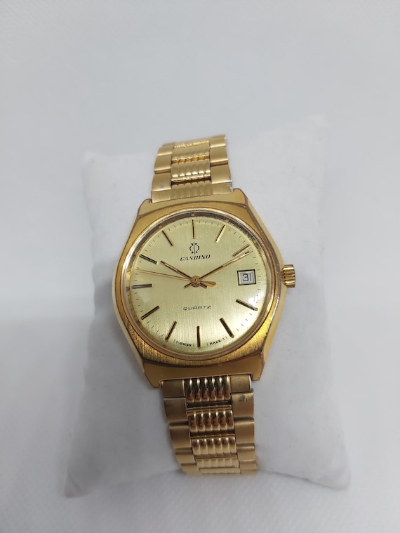 Vintage Candino Gold Watch: Swiss Quartz, Champagne Dial