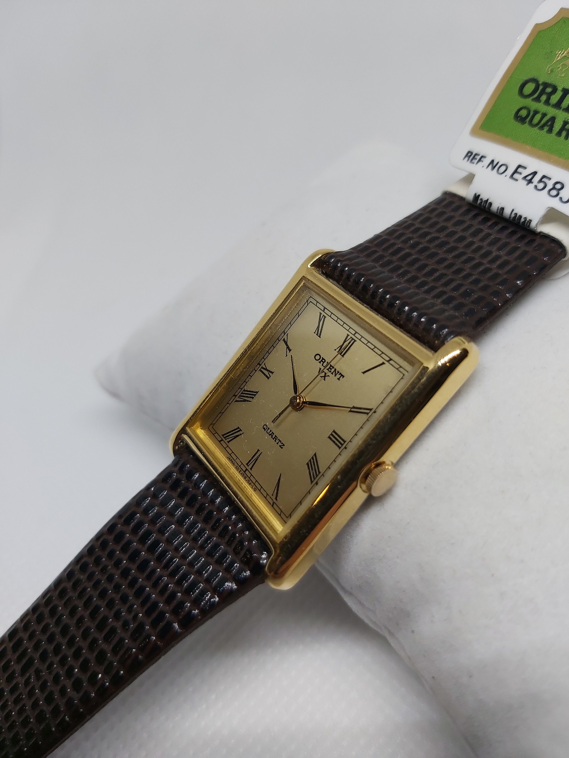 Vintage Orient VX Tank - 1980s - Never Worn - Gold Dial - Leather