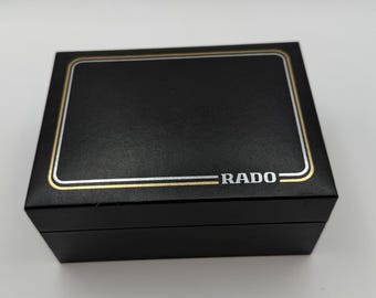 Original Vintage RADO Watch Box – Black Faux Leather & Wood Interior – Empty Presentation Box