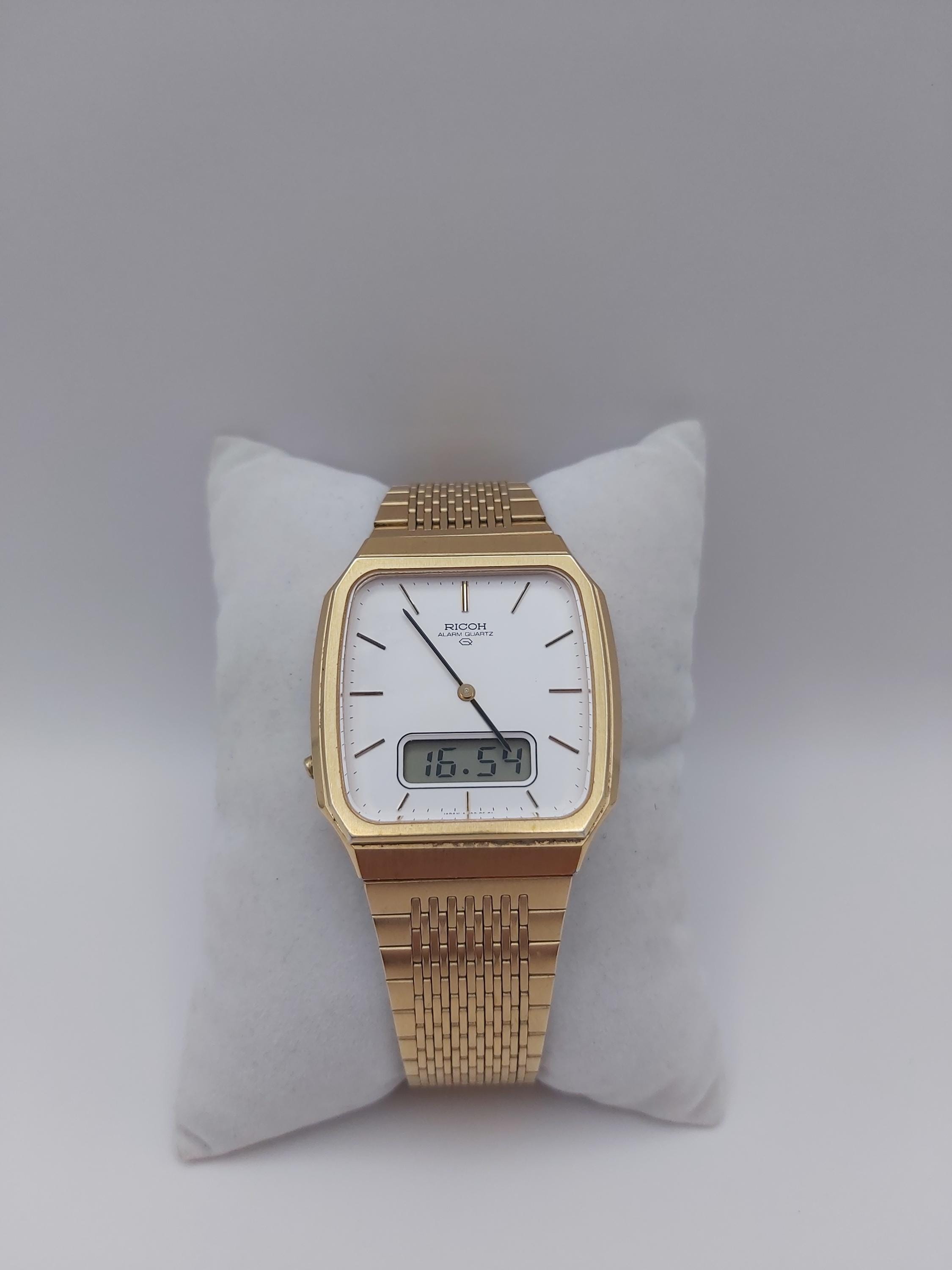 Vintage 1981 Ricoh Ana-digi Watch - Gold-tone, Dual Display