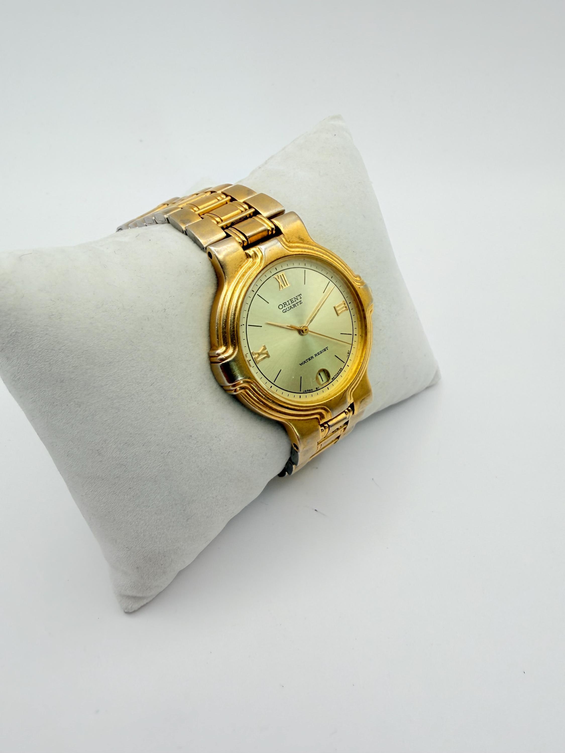 Orient Gold Tone Quartz Watch – Roman Dial, Slim Dress Watch, 33mm