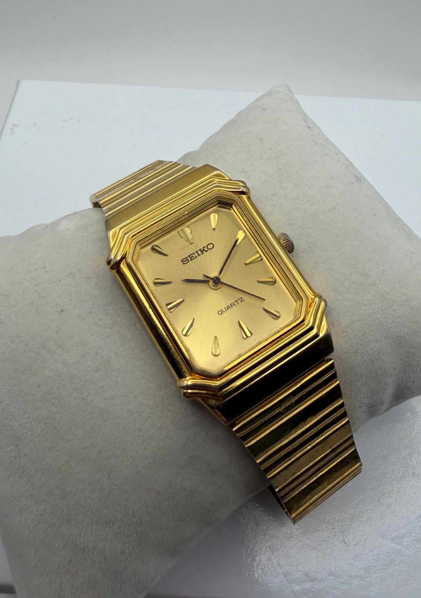 Vintage Seiko Quartz Tank 7431-7010 Gold-tone Tank-style (c. Oct