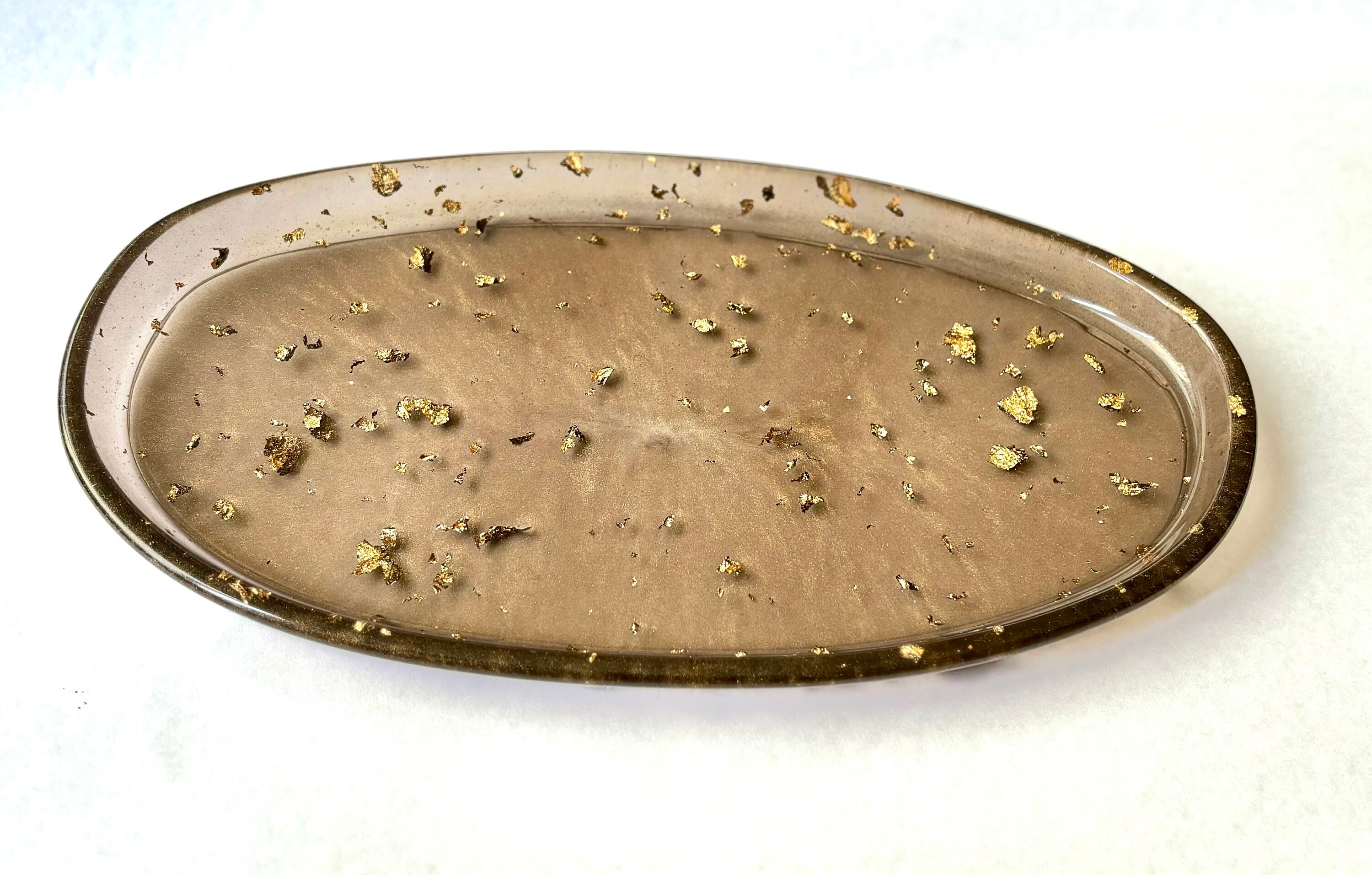 Handmade Gold Leaf Resin Jewelry Tray - Umber Bronze Decor