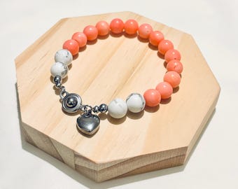 Pink Coral & White Howlite Stone| Gemstone Bracelet| Natural Stones| Crystal Stones| Howlite Stone| Coral Stone| Healing Crystal| Wellness