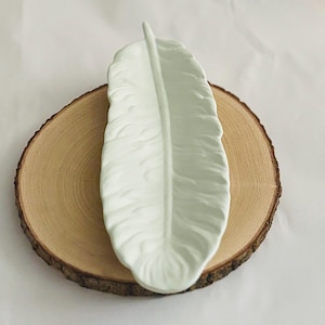 Ceramic Feather Tray: Powder Green Jewelry Dish, Home Decor