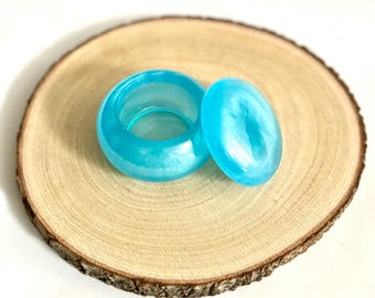 Handmade Silk Blue Epoxy Resin Trinket Box: Button Jewellery Storage