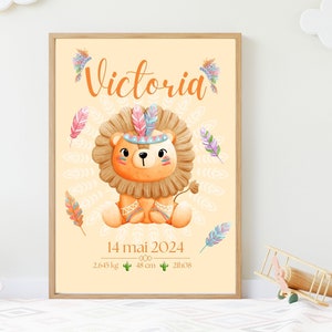 Personalisiertes Geburtsplakat Indische Tiere - Baby-Kind-Plakat - Vorname, Datum, Gewicht, Größe, Uhrzeit - Digitales PDF