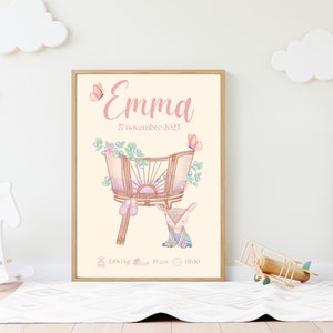 Personalized baby crib birth poster - Baby child poster - First name, date, weight, height, time - Digital PDF