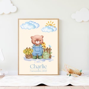 Póster infantil personalizado "Barrera de osos" - Póster para bebé - Nombre y fecha - PDF digital