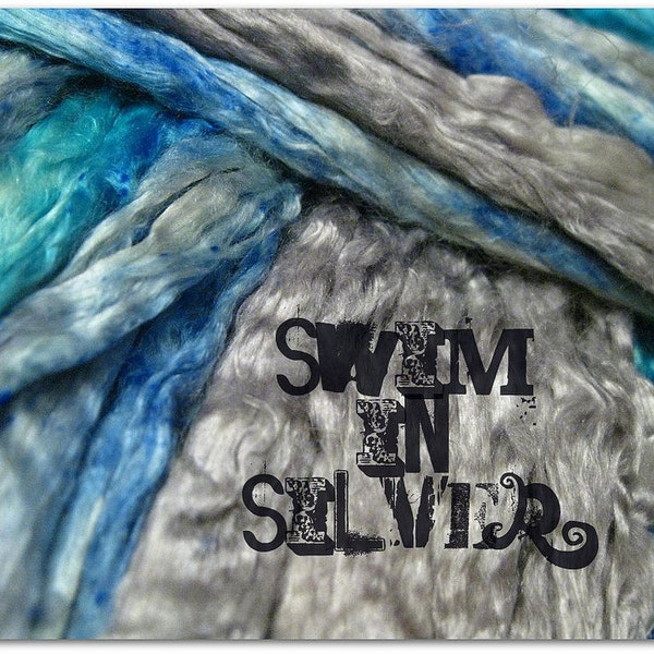 Mulberry Silk Sliver Roving in Swim in Silver OOAK, 4 oz / 113.4 g