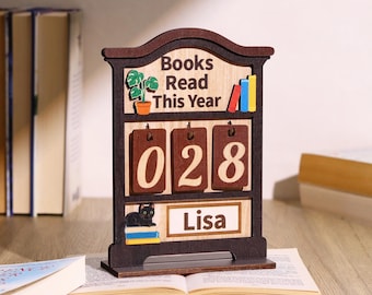 Contador de libros leídos este año, rastreador de libros leídos, regalo para amantes de la lectura, regalo para clubes de lectura, decoración de estanterías, sujetalibros, regalo para lectores.