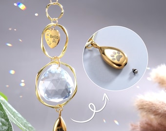 Personalized Pet Suncatcher with Urn Pendant - Rainbow Bridge, Memorial Suncatcher, Gold Mini Urn for Ashes, Loss of Pet, Dog Memorial Gifts
