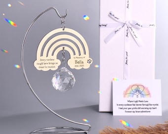 Atrapasueños de cristal con diseño de puente arcoíris personalizado: Creador de arcoíris, atrapasol conmemorativo, pérdida de mascota, regalos conmemorativos para perros, regalo conmemorativo para mascotas