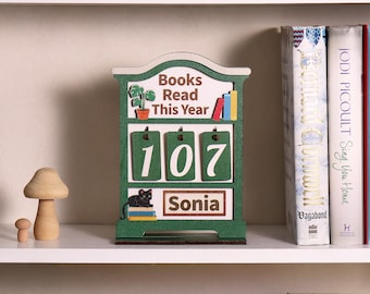 Rastreador de lectura de libros personalizado, contador de libros leídos este año, decoración de estanterías, regalo para amantes de los libros, regalo para clubes de lectura, regalo para lectores, sujetalibros