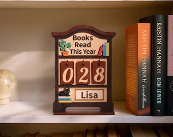 Suivi de lecture personnalisé de livres, Compteur de livres lus cette année, Cadeau pour les amoureux des livres, Cadeau pour un club de lecture, Décoration d'étagère, Serre-livres, Cadeau pour les lecteurs