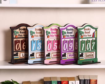 Rastreador de lectura de libros personalizado, contador de libros leídos este año, decoración de estantería, regalo para amantes de los libros, regalo para clubes de lectura, regalo para lectores, sujetalibros