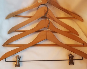 Vintage Wooden Suit / Coat Hangers - One with Pant Clips - Lot of 4