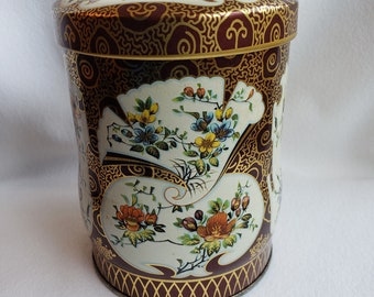 Vintage Gold Floral Lidded TIN by Daher. 5" Tall