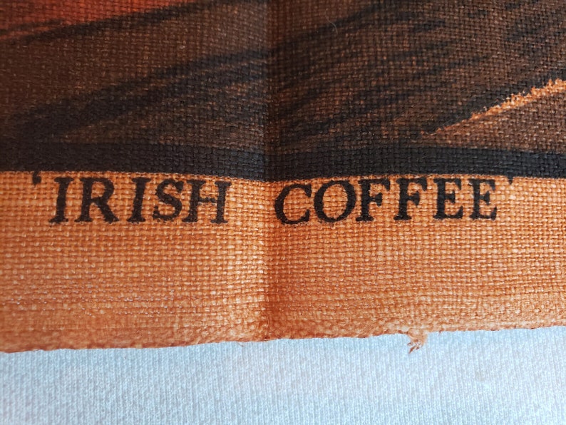 Vintage Linen TEA TOWEL Irish Coffee Recipe in Retro Brown. Made in Ireland. 20 x 30. Un Used afbeelding 9