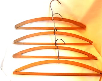 Vintage Curved Shoulder Wooden HANGERS - Lot of 4