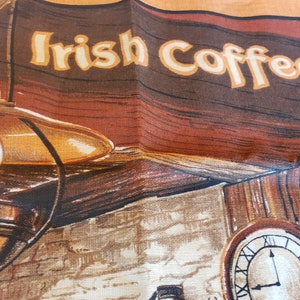Vintage Linen TEA TOWEL Irish Coffee Recipe in Retro Brown. Made in Ireland. 20 x 30. Un Used afbeelding 2