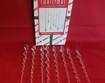 8 Vintage Hand Blown Clear Glass Twisted Icicle Christmas Tree Ornaments + 5 Teardrops in Original Box