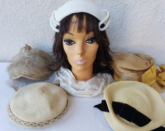 Lot of 5 Vintage Ladies' Hats from the 1940s - 1950s.  AS IS // TLC