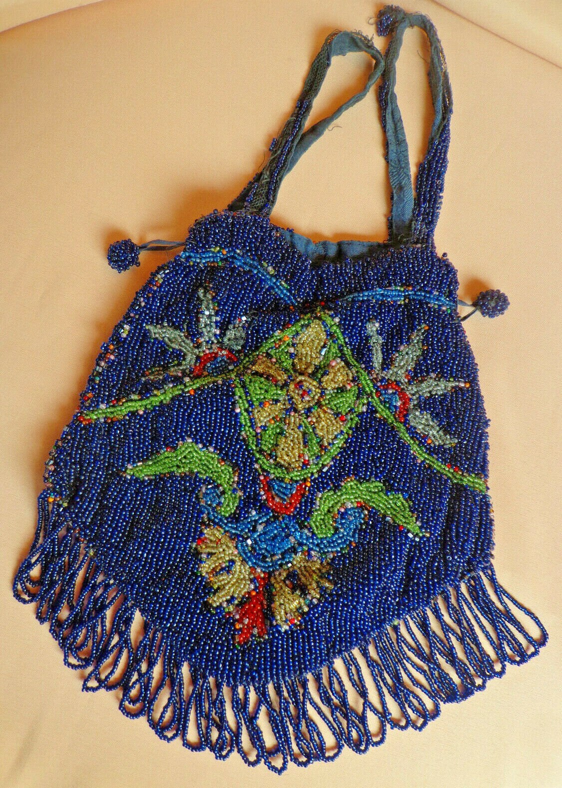 Antique Victorian Micro Beaded PURSE in Blue With a Drawstring Closure ...