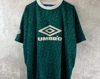 Vintage 90s Umbro Monogram Spellout Football Jersey Green