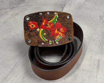 Vintage Diesel Hawaiian Flower Leather Belt Y2K
