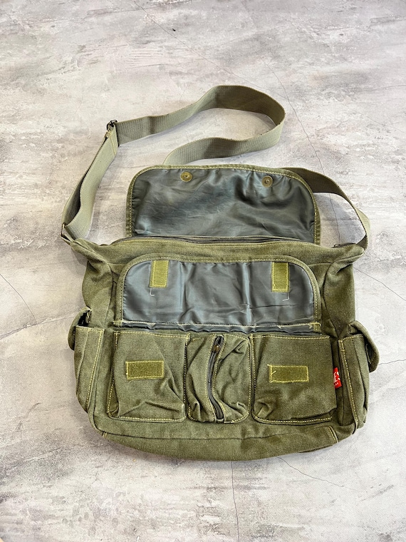 伊達　 DIESEL Archive Military handbag DIESEL Brown Canvas Womens Shoulder Bag Leather Logo 00s Y2k
