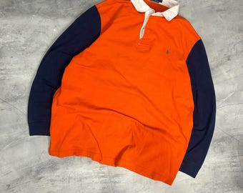 Vintage polo Ralph Lauren rugbyshirt met lange mouwen, gestreept