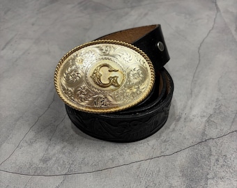 Vintage Western Leather Belt Initial "G" Buckle