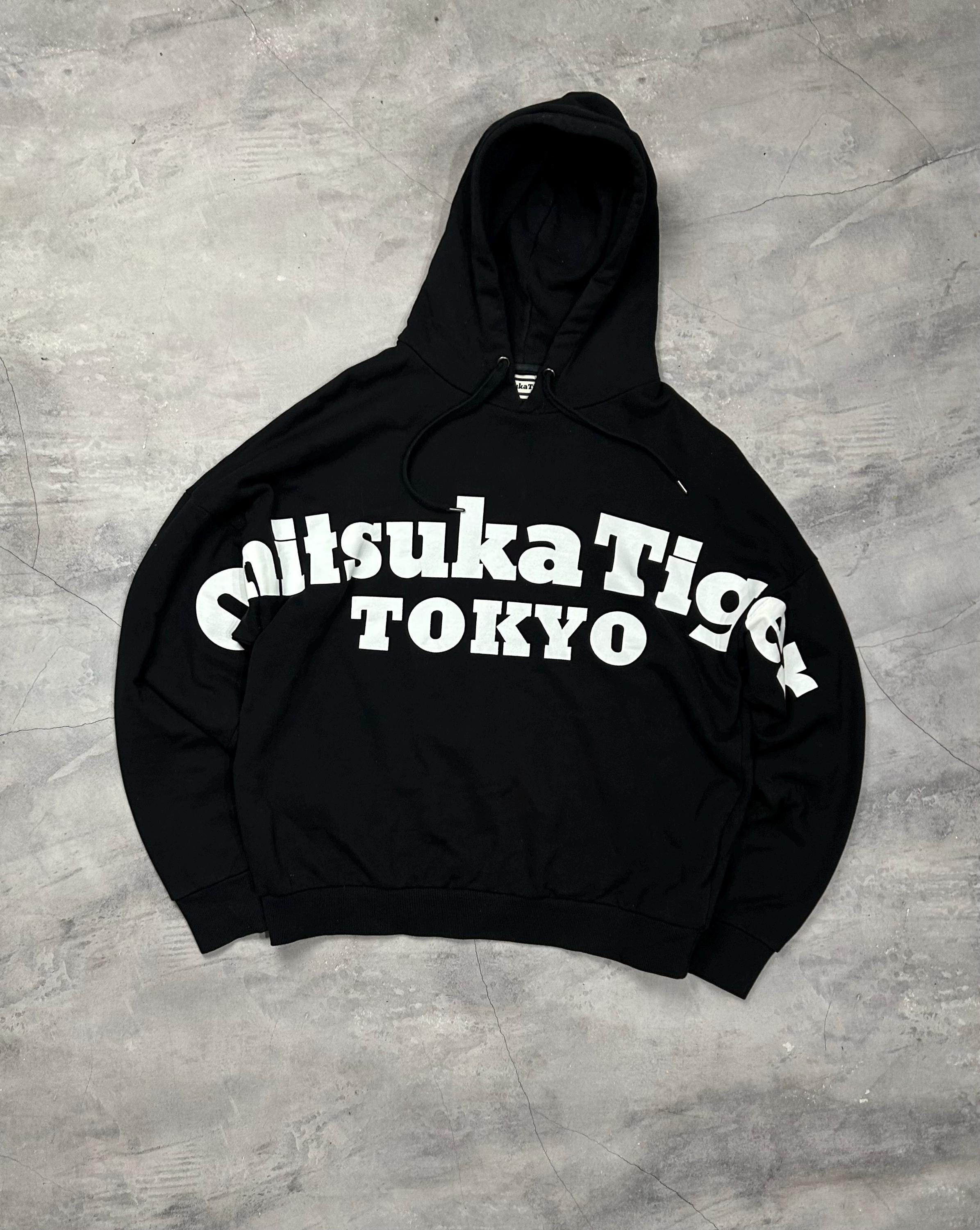 ★onitsuka tiger★ vintage embroidered hoodie ONITSUKA TIGER SWEAT HOODIE UNISEX BLACK WHITE KHAKI RED