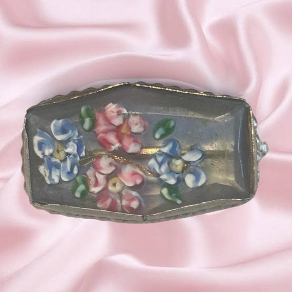 Art Deco Czech Lampwork Glass Floral Brooch