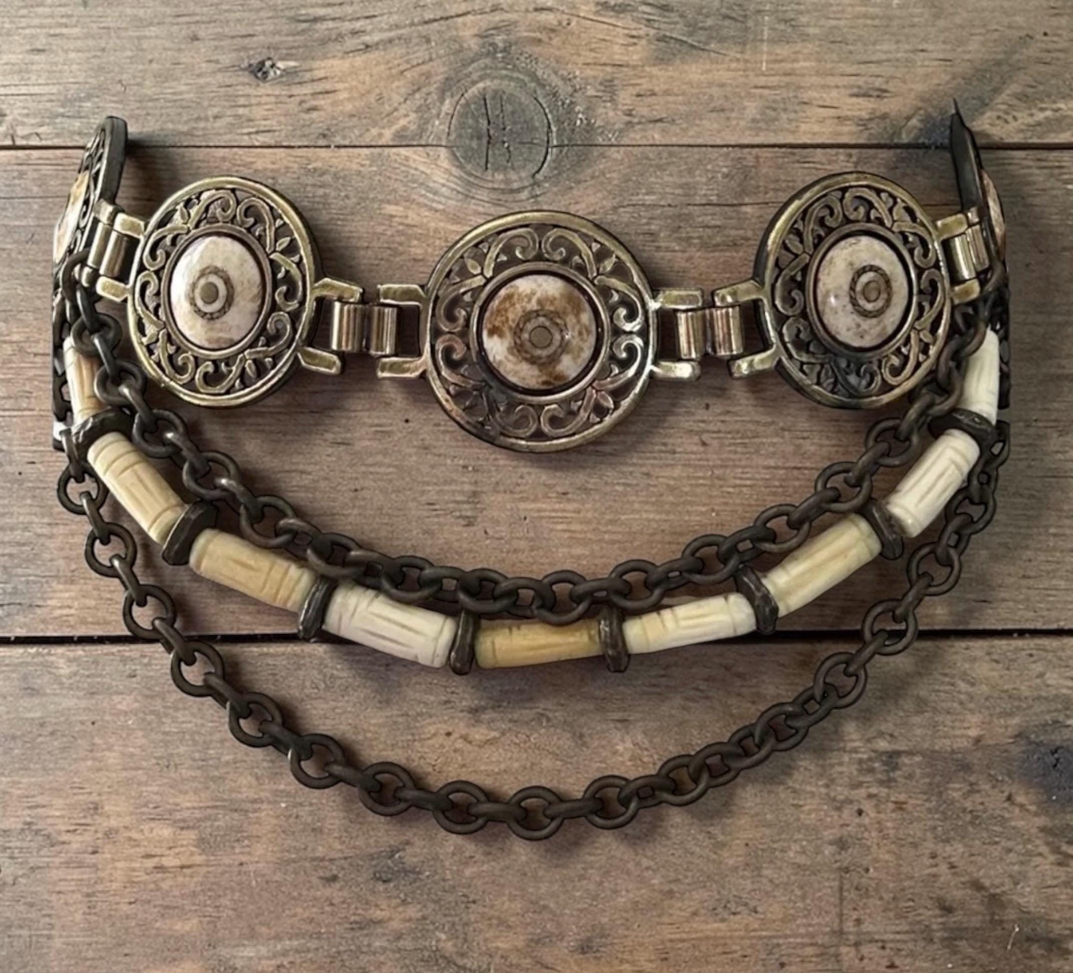 Vintage Gold and Bronze Woven Metal Belt with Decorative Medallions Amazon.com: Women Elastic Band Fashion Belt Gold Metal Greek  main image 3