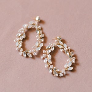 Opal Bridal Earrings: Vine Wire Wrapped Rhinestone Wedding Jewelry